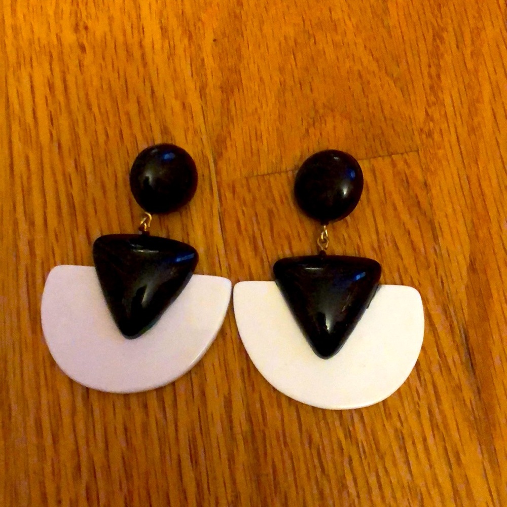60s bold black and white geometric earrings